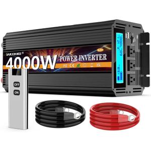 4000 Watt Power Inverter 12V DC to 110V 120V Converter for Family RV Off Grid Solar System Car with Type-C Ports 3 AC Power Outlets Dual USB Ports LCD Display Wireless Remote Control