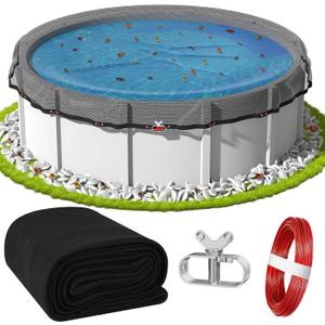 24FT Pool Leaf Net Cover Round Pool Net Cover for Above Ground Pool, Heavy Duty Pool Cover with Winch and Cable for Leaves and Debris