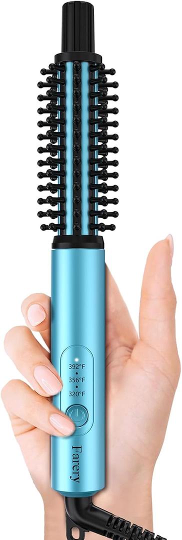 Farery Mini Thermal Brush 3 Temperature Adjustable, 3/4 Inch Travel Curling Iron for Short Hair, Heated Round Brush for Touch-ups and Small Curls, Lightweight Curling Wand for Thin Hair, Dual Voltage