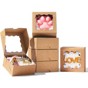 3.2x3.2x1.5 Inches 50PCS Mini Bakery Boxes with Window for Cookies, Soap, Chocolate Truffle, Donut, Macaron (Brown)