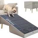 2 in 1 Ottoman Dog Ramp with 6 Fabric-Covered Anti-Slip Grip Rails, Paw-Friendly Full Fabric Surface, 15.7 in Wide Stable Folding Pet Ramp Stool for Couch Bed, 4 Leveling Feet, 150 lb Capacity