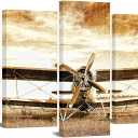 LevvArts - 5 Panel Canvas Wall Art Old Retro Aircraft Biplane Pictures Print on Canvas Framed and Ready to Hang Aviation Airplane Artwrok Antique Home Wall Decor
