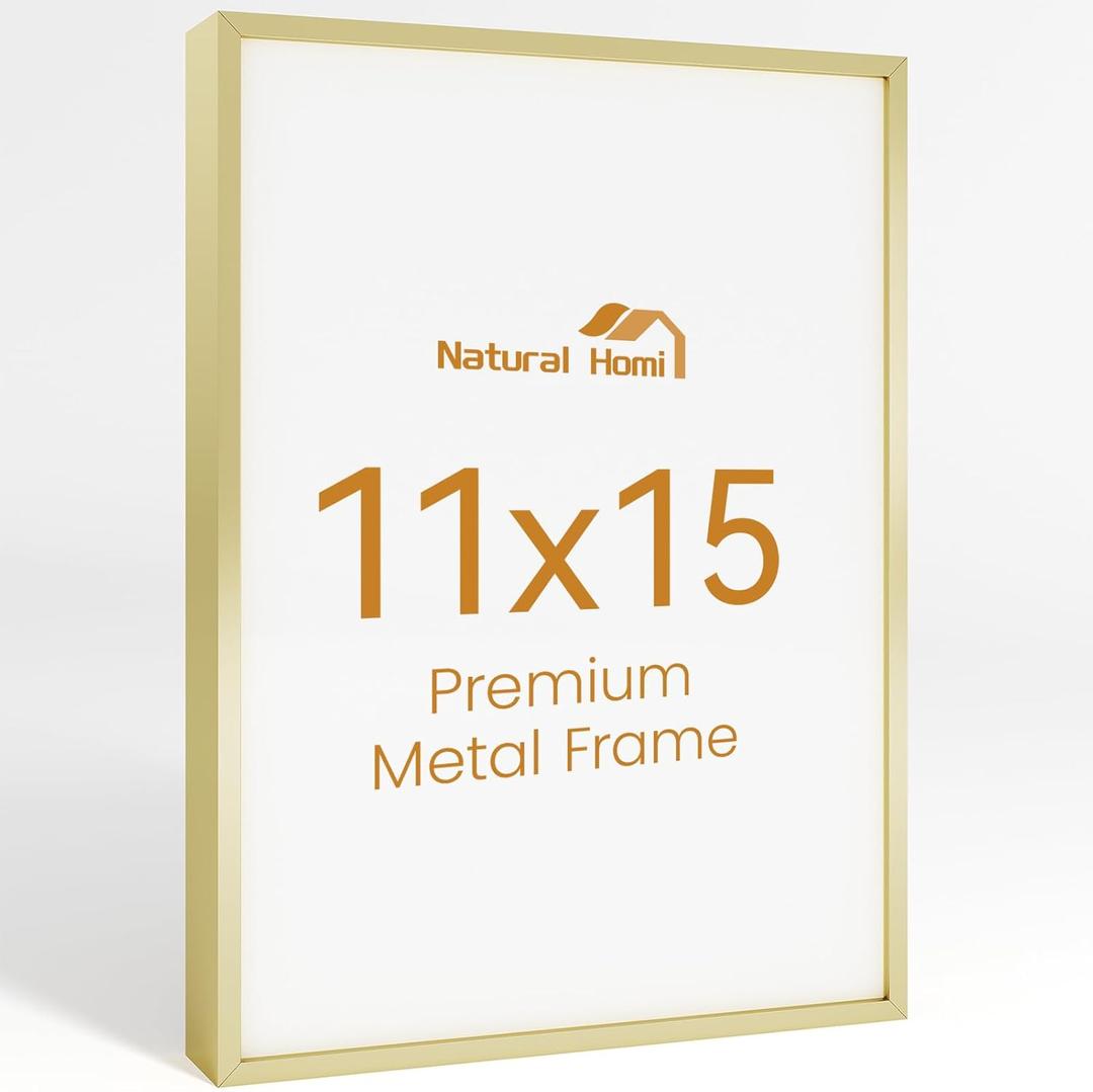 11x15 Aluminum Metal Picture Frame,Tempered Glass Gold Photo Frame 11x15 for Family Photo,Posters,Art,Document to Wall Mount Horizontally or Vertically