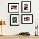 8x10 Wooden Picture Frame Set of 4 (with 5x7 Mat), Solid Wood with Real HD Glass, for Tabletop or Wall Mount, Home Office Photo Frames Collage Wall Dcor, Black