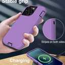 for iPhone 15 Pro Case with Tempered Glass Screen Protector, 16ft Drop Protection, with Dustproof Port Cover, 3-Layer Heavy Duty Shockproof Phone Case, Black/Purple