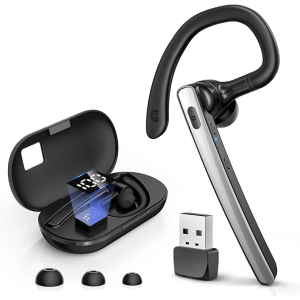 Bluetooth Headset V5.3, Wireless Bluetooth Earpiece with 600mAh Charging Case, 110H Playtime, Hands Free Headset for Cell Phone and Computer with Built-in Microphone for Work Trucker Office