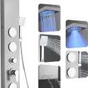 ROVOGO LED Shower Panel Tower System with Lights, 5 Shower Modes, 46.5 Inch
Rainfall Mist Shower Head, 3 Body Jets, Handheld, Waterfall Tub Spout, Stainless Steel Shower Column W/ Mixing Valve, Brushed