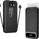 12000mAh Lightweight-Portable-Charger-Power-Bank with Built-in Cables and AC Wall Plug, PD20W USB-C Fast Charging Battery Pack, LED Display External Travel Phone Charger for All iPhone,Samsung,Android (Black)