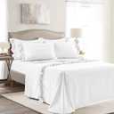 Lush Decor Reyna Ruffle Sheet Set 4 Piece Set Twin, White - Twin Sheets White - Kids Bed Sheets - Twin Size Bed Sheet Set - Coquette Bedroom Decor