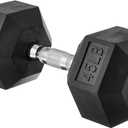 Amazon Basics Rubber Hex Dumbbell Weight for Gym, 45 pound, Single, Black
