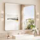 TokeShimi 48x36 Brushed Nickel Bathroom Wall Mirror Vanity Metal Frame Round Corner Rectangular for Home Decor Living Room Entryway