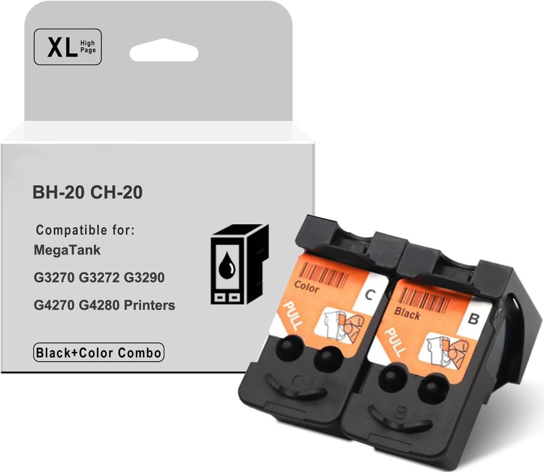 BH-20 CH-20 Print Head Compatible Remanufactured for MegaTank G1220 G1230 G3260 G3270 G3272 G3290 G4270 G4280 G5020 G6020 G7020 Printers (Black and Color Combo Pack)