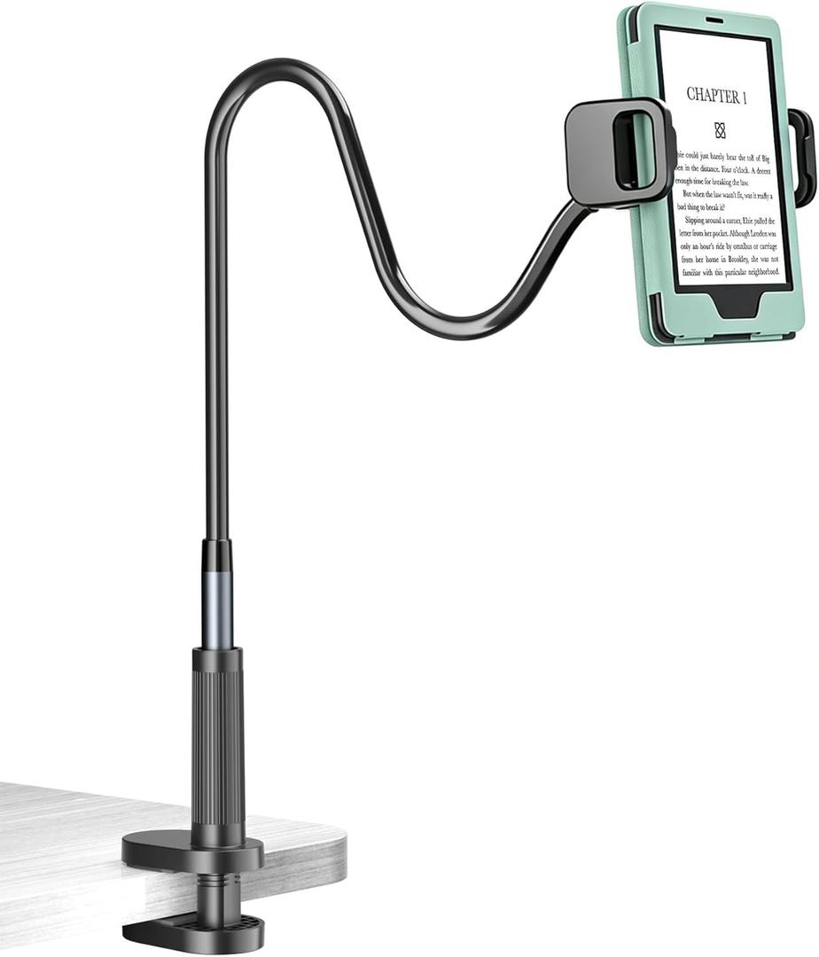 Kefotic Long Gooseneck Tablet Holder for Bed Works with Thick Case, eReader Stand Compatible with All Kindle Paperwhite Colorsoft Scrible, Desk Flexible Arm for iPad iPhone Fire HD Smartphones