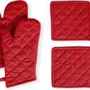 Native Fab Pot Holders and Oven Mitts Sets for Kitchen Heat Resistant - Hanging Non-Slip - 100% Cotton Kitchen Oven Mitts and Pot Holders 4-Piece Set - Red