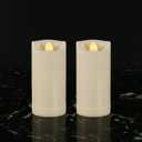 Waterproof Outdoor Flameless Candles with Timer, Battery Operated Flickering LED Pillar Candles for Home, Wedding Decoration, Slim Tall, Ivory Plastic, 2" X 5", 2 Pack (2 Pack-D2"x H5")