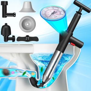 Toilet Plunger, High Pressure Air Drain Blaster, Drain Clog Remover Tool, High Pressure Drain Blaster Gun with Visual Barometer, Powerful Sink Plunger for Bathroom Kitchen Toilet Clogged Pipe (Blake)