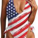 ZAFUL Women Plunging One Piece Swimsuit Backless Cross Tie High Cut Thong One-Piece Bathing Suit, M