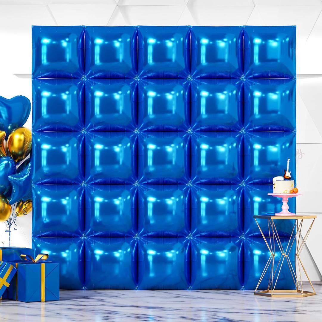 NISOCY 25PCS Blue Square Foil Balloons Wall Backdrop Double Sided Dark Blue Balloons Tunnel Arch Kit for Birthday Baby Shower Graduation Wedding Anniversary Party Decoration
