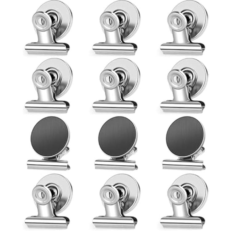Grtard 12Pack Magnetic Clips Heavy Duty, Magnet Clips for Fridge, Refrigerator Magnets with Clips, No-Scratch Strong Magnetic Clips Display Paper Fasteners on Home& Office& Teaching (White)