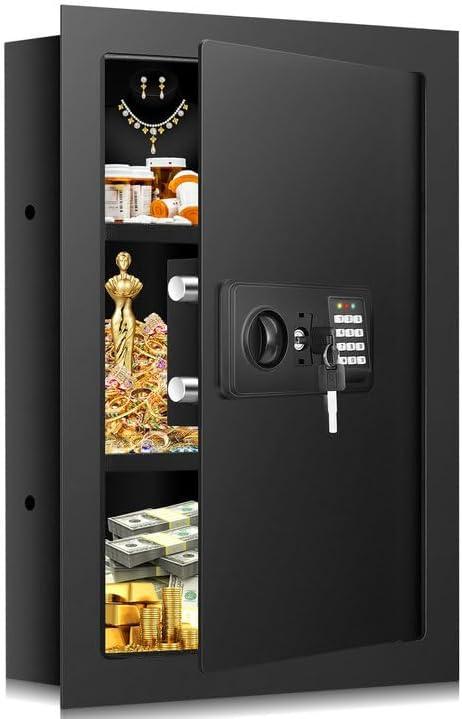 25.6" Tall Wall Safes Between the Studs Fireproof, Combination Lock Hidden Safe with Removable Shelf, Heavy Duty Fireproof in Wall Safe with Hidden Bottom Compartment for Documents Money Valuables