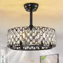 RUIYEY Crystal Ceiling Fans with Lights: 20 inch Black Caged Fandelier Ceiling Fans with Remote, Reversible 7 Blades 6 Speeds E12 6 Light Modern Flush Mount Ceiling Light Fixtures for Bedroom Kitchen
