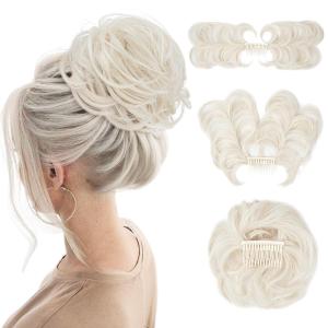 Messy Bun Hair Piece Side Comb Clip in Hair Bun Hairpiece for Women Short Natural Straight Versatile Adjustable Styles Easy Hair pieces (White Blonde-C)
