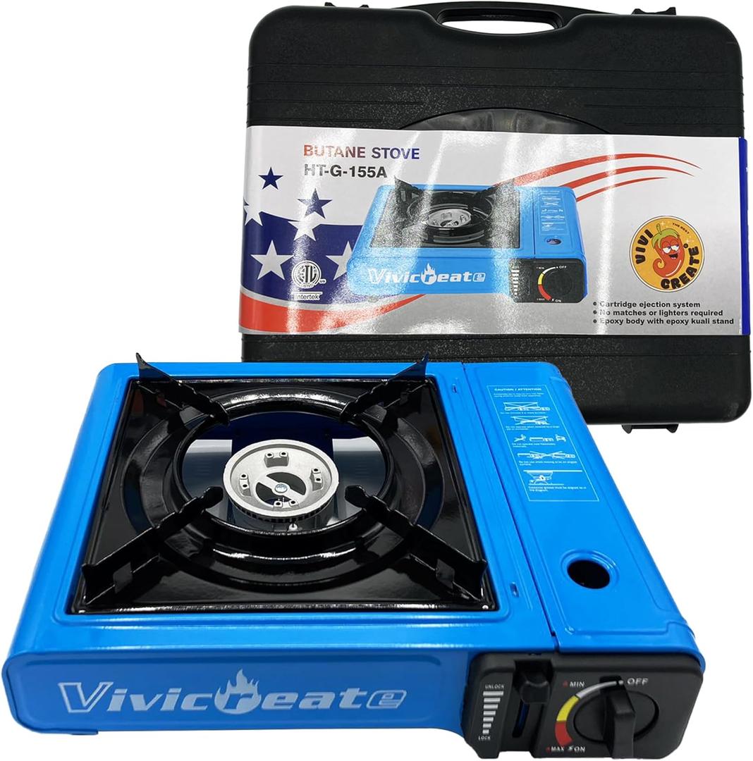 Vivicreate 7000 BTU Portable Butane Gas Stove for Camping Cooking Outdoor, Lightweight Portable Stove Burner with Auto Ignition, Estufa de Gas Porttil para Camping al Aire LibreBlue
