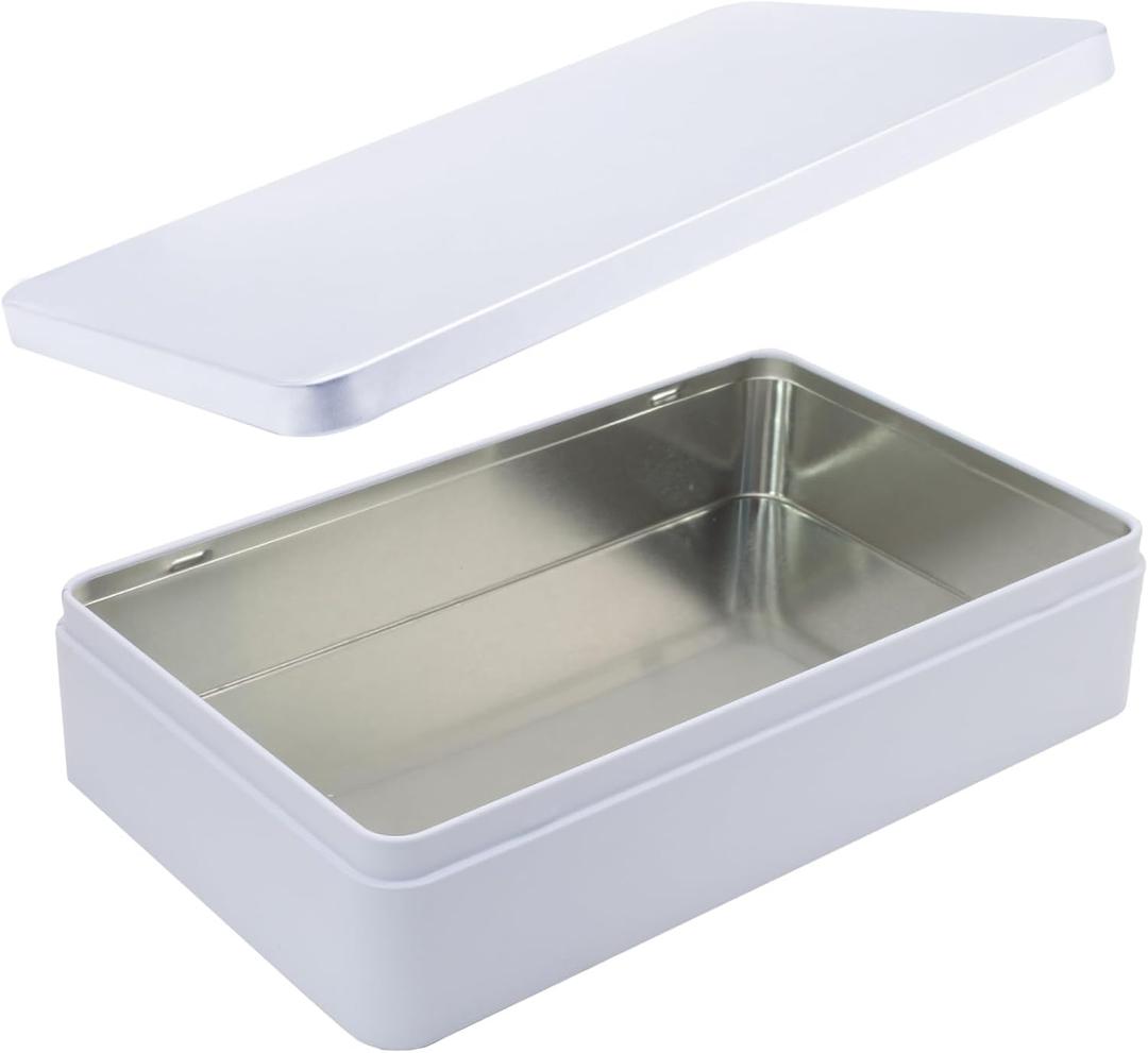 Rectangular Metal Tin, 8.5x5.3x1.9 Inch White Storage Tin Box for Treats, Gifts, Favors, Candle, and Crafts