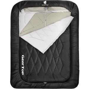 GEERTOP Double Camping Sleeping Bag with Blanket Queen Size Two Person Sleeping Bag for Adults Couples or Family Outdoor Backpacking Travel (Black)