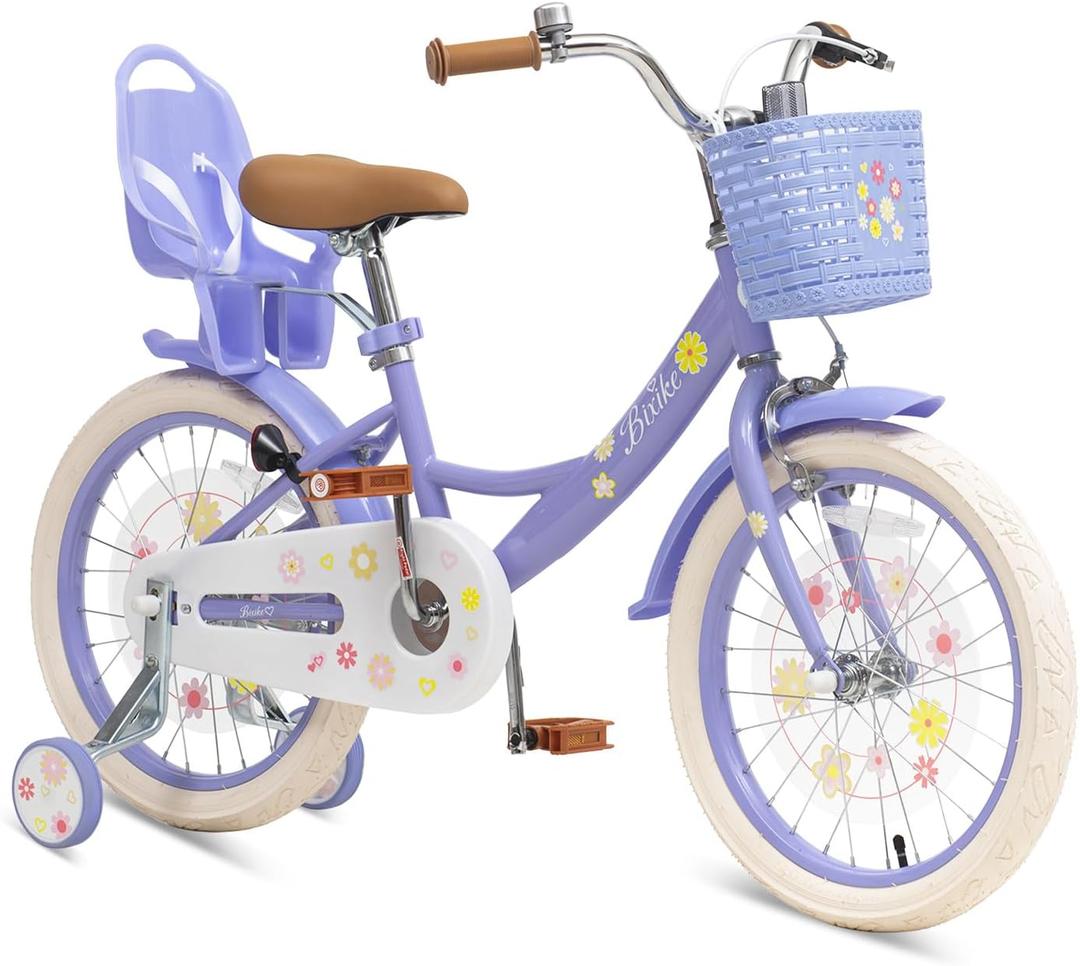 Bixike Girls Bike with Basket for Toddlers and Kids Aged 3-14 Years Old, 12 14 16 18 Inch with Training Wheels & Doll Seat, 20 Inch with Kickstand & Rear Rack, Princess Style Bicycle for Gift.