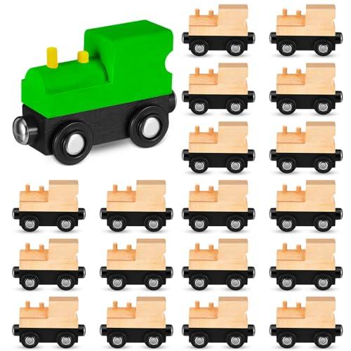 Halloscume 30 Pcs Unfinished DIY Wooden Trains Magnetic Unpainted Wooden Train Cars Toys for Railway Paint Project, Birthday Party Decorations Back to School Crafts Gifts Supplies (Classic)