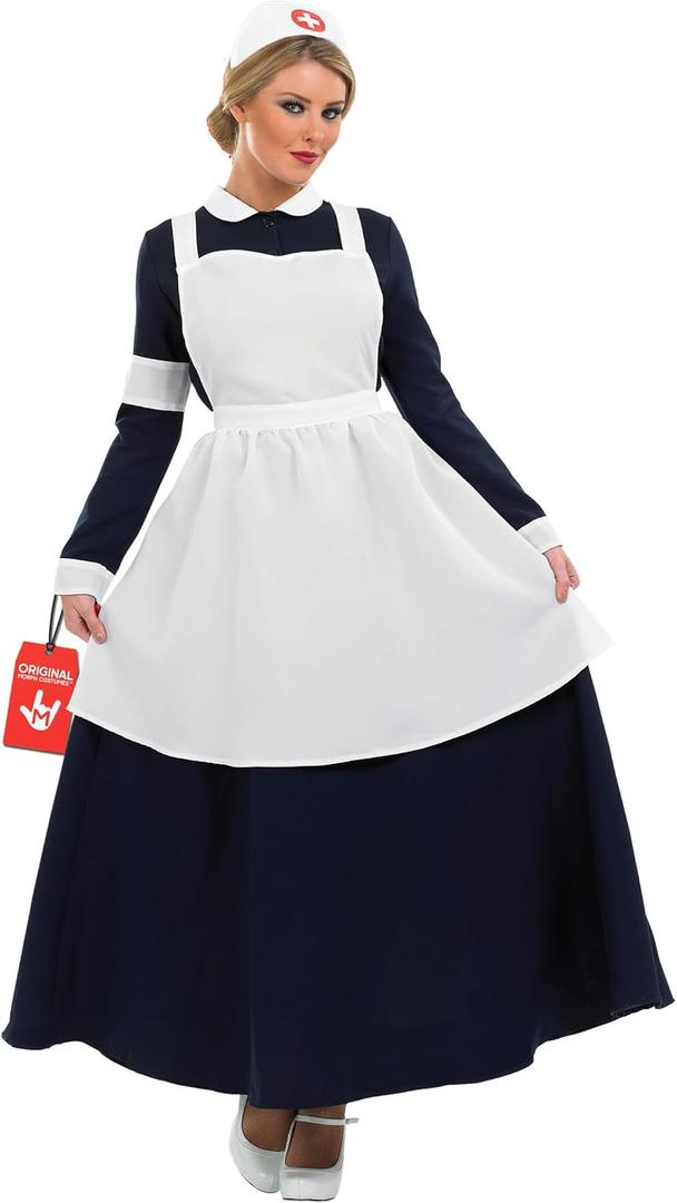 fun shack Florence Nightingale Costume - Civil War Nurse Apron, Vintage Nurse Uniform (Small)