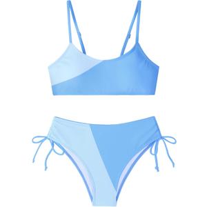 Girls Swimsuits Bikini Set 2 Pieces Color Block Bikini with Adjustable Shoulder Strap Girls Bathing Suit 11-12Y (Blue)