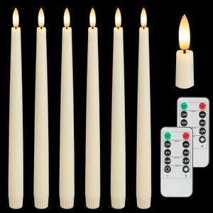 Flameless Taper Candles with 3D Wick, 11.4" Real Wax LED Candles with Remote and Timer, 6 Pack Flickering Candlesticks Battery Operated (Ivory) (6 Pack Ivory)