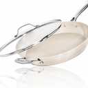 GOTHAM STEEL Hammered 14 Inch Large Nonstick Frying Pan with Lid, Cream
