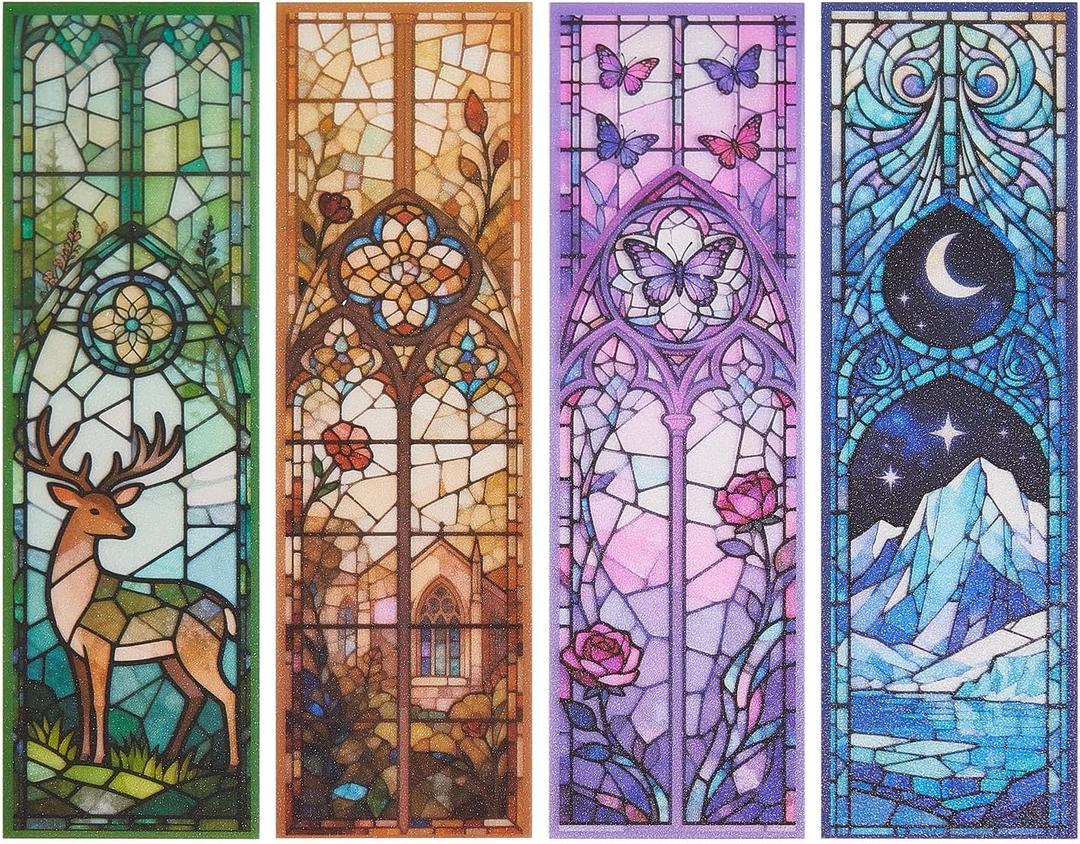 4PCS Fantasy Art Bookmarks, 5"  1.5" PVC Stained Glass Art Book Marker, Romantasy Inspired Bookish Gifts for Book Lovers