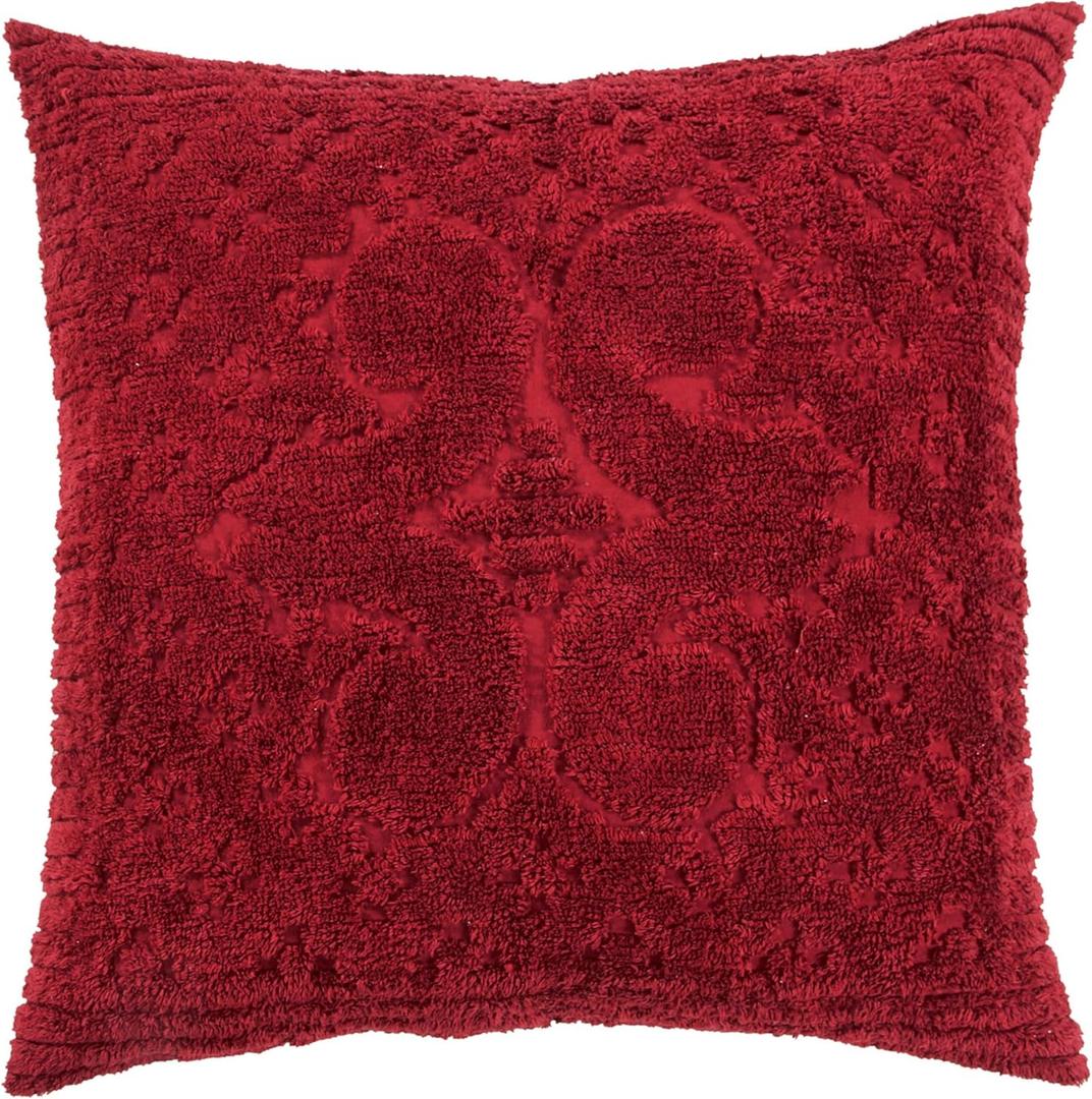 Better Trends Ashton Collection Chenille Sham Ultra-Soft 100% Cotton with Medallion Design, Euro, Burgundy