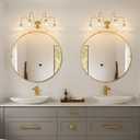 Gold Bathroom Vanity Light, 4-Light Brushed Gold Finish Vanity Light with Floral Clear Glass Shades, Vintage Wall Mount Lighting for Bathroom, Dressing Table