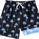 Cozople Boys Swim Trunks with Compression Liner Big Boys Quick Dry Bathing Suit Stretch 2 in 1 Beach Swimming Shorts,10-12 Years, Black Coconut