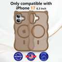2 x 3 in 1 Magnetic for iPhone 17 Case for Women Girls,1X Screen Protector+1X Camera Lens Protector,Compatible with MagSafe,Translucent Matte,Cute Cat-Ear Wavy Phone Case,6.3",Brown