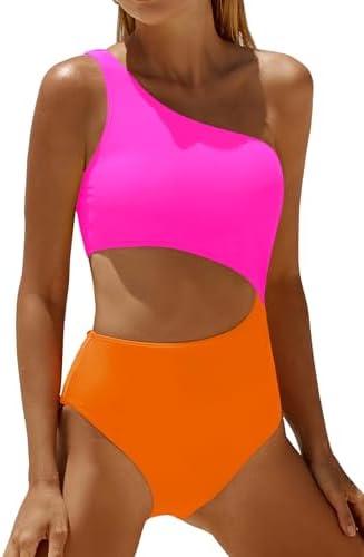 Women's One Piece Swimsuit- One Shoulder Bathing Suit Cutout Tummy Control Swimwear, Small