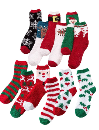 Gellwhu Christmas Fuzzy Socks for Women Girls Gifts Cute Fun Cozy Fluffy Winter Warm Slipper Xmas Holiday Socks, 20pcs