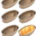 Oval Cheesecake Pan, 6 Pcs Non Stick Baking Pans Aluminum Breads Loaf Pans, Loaf Baking Pan For Cake, Cheesecake Tiramisu, Fruitcake, 9 Inch (Gold)