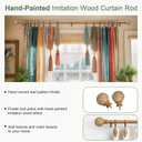 QDWIS Wood Curtain Rods for Windows 48 to 84 Inch,1'' Diameter Drapery Rods with Imitation Wood Grain Leaf Pattern Finials,Boho Adjustable Heavy Duty Curtain Rods Set,36-88'',Color:Natural Wood