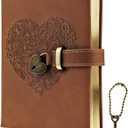 Mazeran Lock Journal, Heart Shaped Locking Leather Floral Embossing Hard Cover Gold Gild Edge Notebook Travel Diary, B6 Lined Lock with Key Personal Planner Organizer Gift for Girls Women Wife