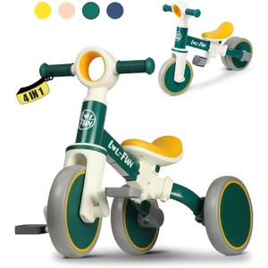 LOL-FUN Toddler Balance Bike for 1 to 4 Years Old Boys Girls Gift, 4 in 1 Baby Bicycle for 1 2 Year Old Kids Tricycle 3 Wheel with Easy Assembly Removable Pedal