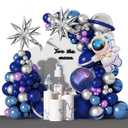 Amandir139pcs Space Balloon Garland Arch Kit Outer Space Birthday Decorations with Blue Purple Silver Galaxy Astronaut Foil Balloons for Boys Kids Themed Birthday Party Decoration Supplies