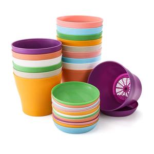 Tosnail 16 Pack 5.5 Inches Small Plastic Plant Flower Pot with Saucers, Seedlings Nursery Pots Planter with Pallet, Planting Gardening Containers - Assorted 8 Colors