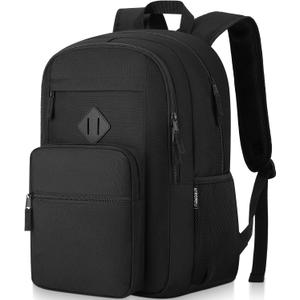 Black Backpack, School Backpack for Boys Girls, Lightweight Casual High School Bookbag, Daily-use Travel Laptop Backpack Fits 15.6 Inch Notebook