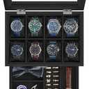 SONGMICS 8-Slot Watch Box, 2-Tier Display Case With Large Glass Lid, Removable Pillows, Velvet Lining, Jewelry Box, Gift Idea, Ink Black UJOW008B02